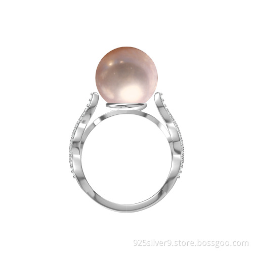 Customized manufacture colour 925 sterling silver ring with CZ&fresh water pearl